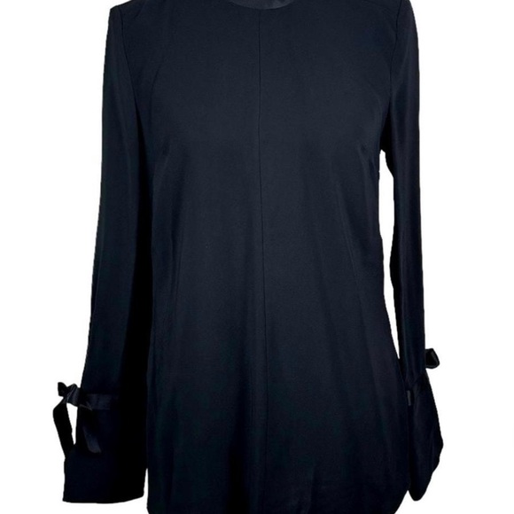 Veronica Beard Costello Black Mock Neck Long Sleeve Tunic Tie back Blouse size 6 - Picture 9 of 10